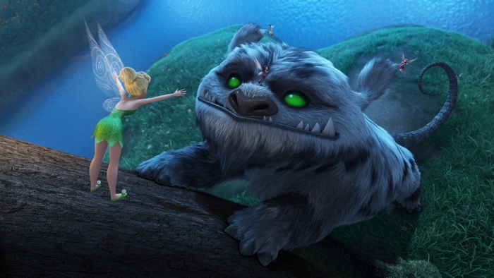Tinker Bell and a creature in a forest