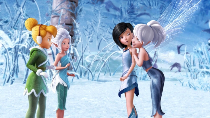 Tinker Bell and friends in a winter forest