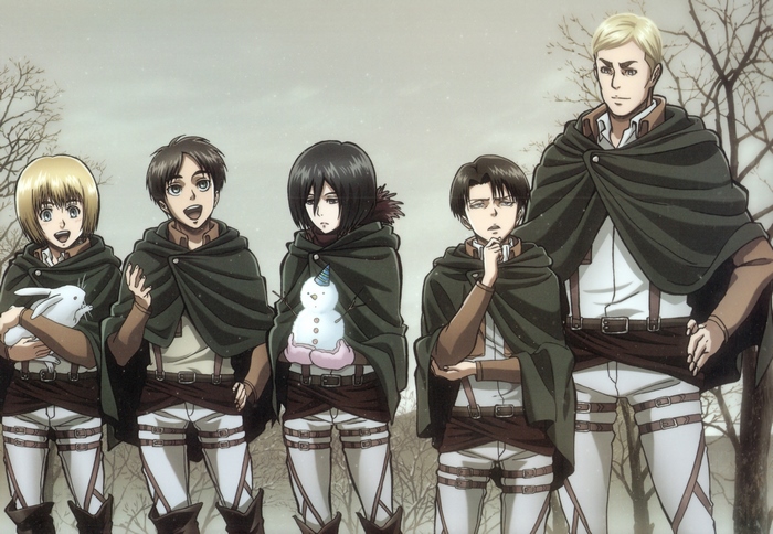 Attack on Titan characters in winter setting