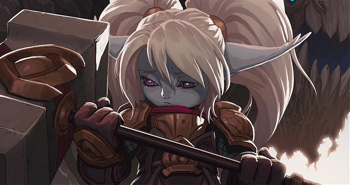 Poppy from League of Legends holding a hammer