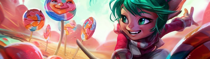 Poppy from League of Legends in a candy land
