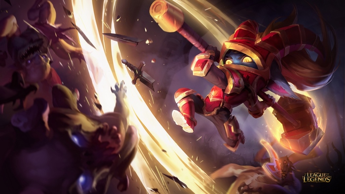 Poppy from League of Legends fighting enemies
