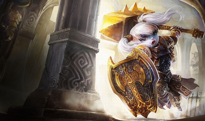Poppy from League of Legends with hammer and shield