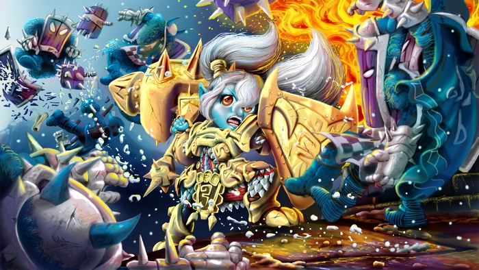 Poppy from League of Legends in battle