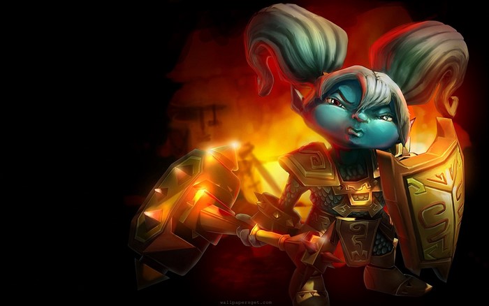 Poppy from League of Legends with hammer and shield