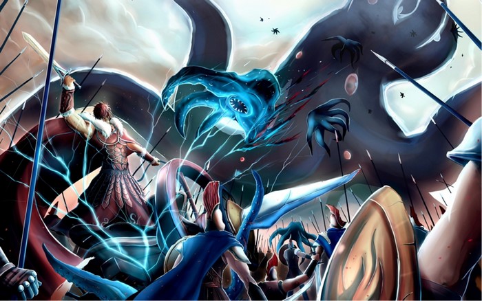 Saber from Fate/Zero fighting a monster