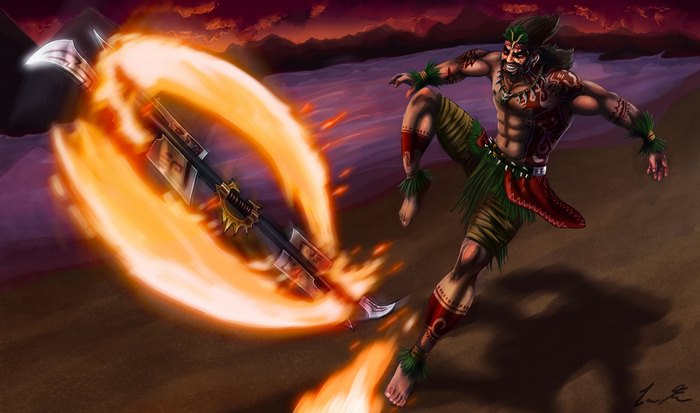 Draven from League of Legends with flaming axes