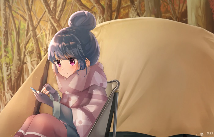 Rin Shima from Yuru Camp camping