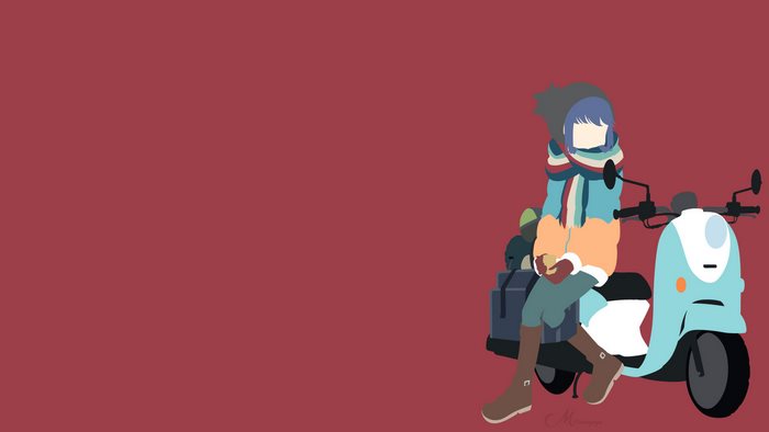 Rin Shima from Yuru Camp sitting on a scooter