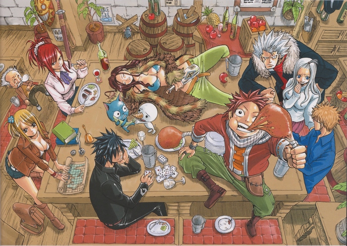 Fairy Tail characters at a table