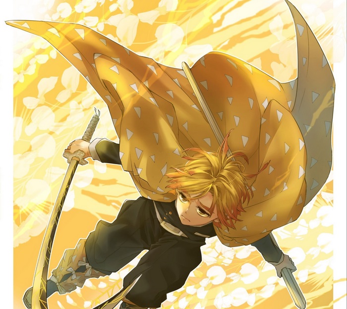 Dynamic Zenitsu Agatsuma in Action Pose