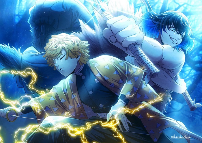 Zenitsu Agatsuma and Inosuke Hashibira from Demon Slayer