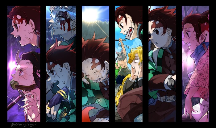 Demon Slayer characters in panels