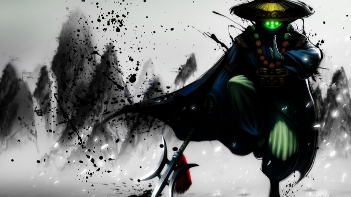Jax from League of Legends with Chinese ink painting background