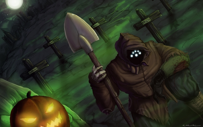 Jax from League of Legends in a graveyard