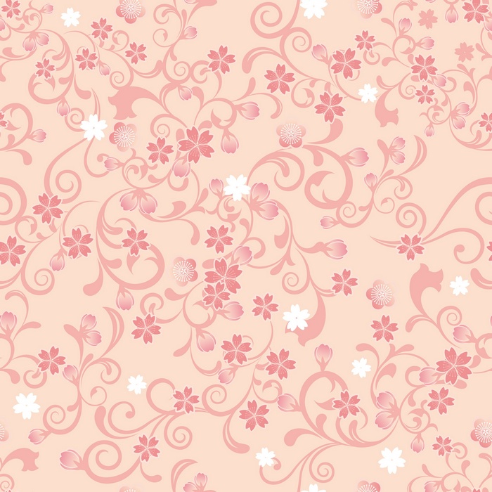 Pink and white cherry blossoms on a peach background