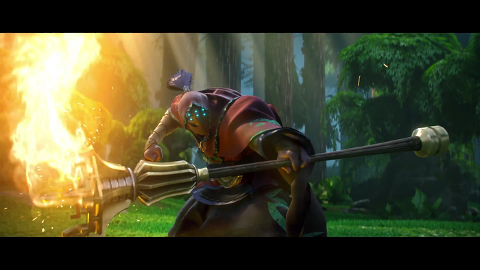 Jax from League of Legends with flaming weapon