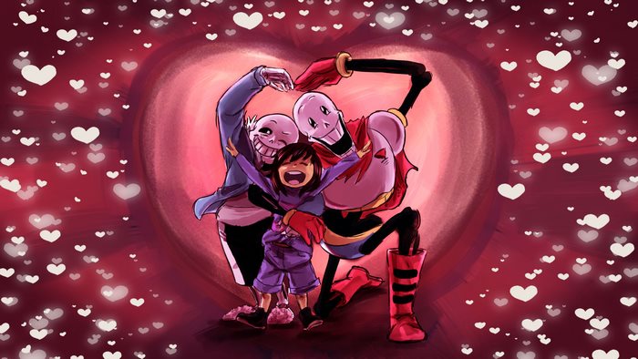 Sans and Papyrus from Undertale with Frisk
