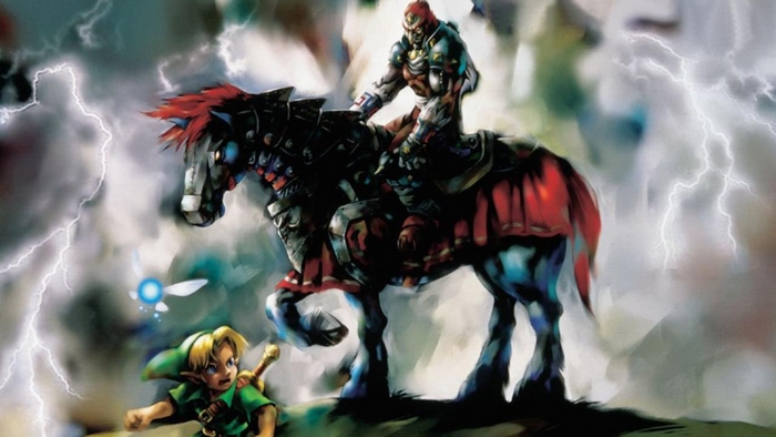 Ganondorf on horseback with Link and Navi from The Legend of Zelda