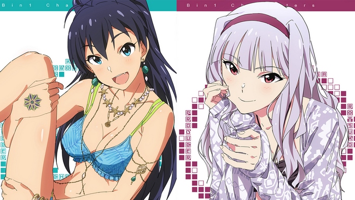 Two anime girls, one in a bikini, the other in a patterned shirt
