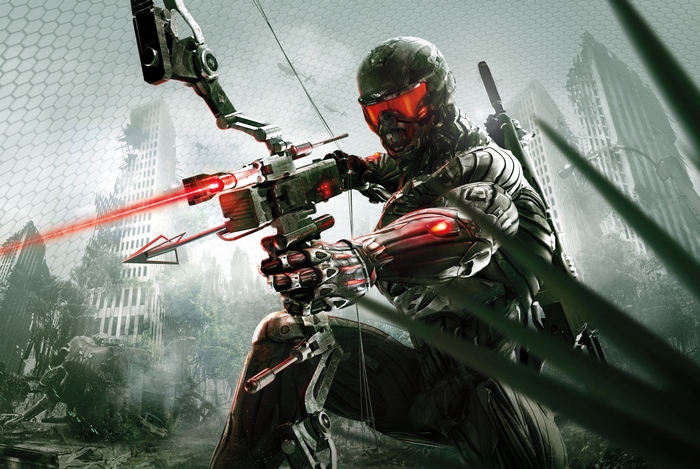 Prophet from Crysis aiming a futuristic bow