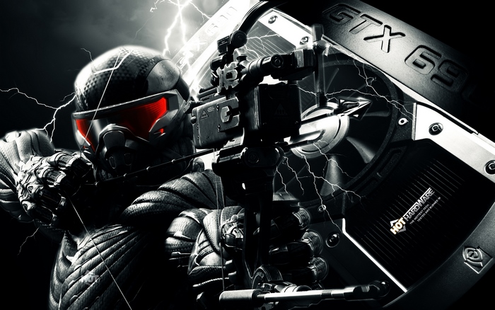 Prophet from Crysis holding a bow with GTX 690