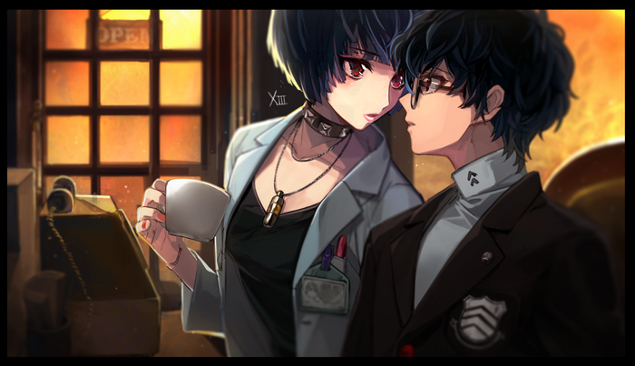 Makoto Niijima and Akira Kurusu from Persona 5