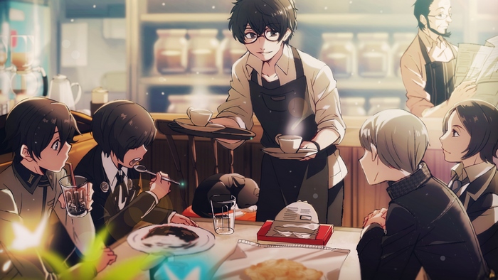 Akira Kurusu and friends at a cafe