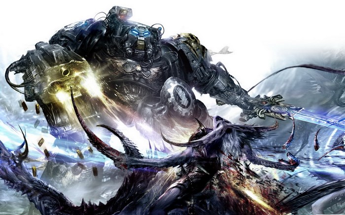Space Marine Terminator fighting a creature