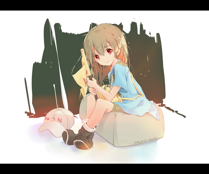 Platelet from Cells at Work! sitting with a flag