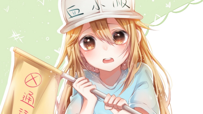 Platelet from Cells at Work! holding a flag