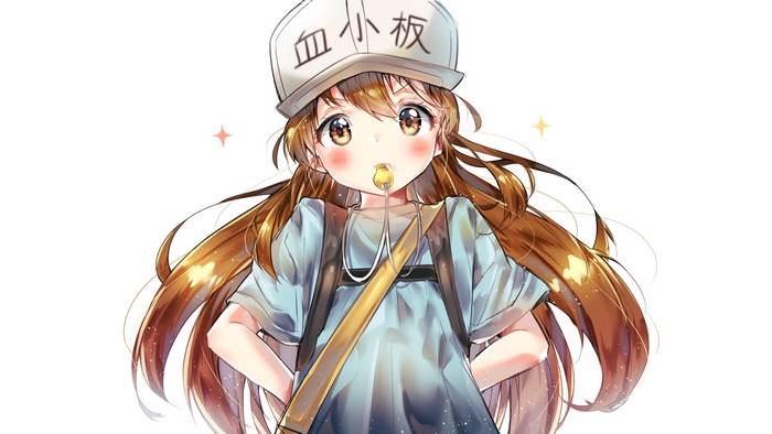 Platelet from Cells at Work! wearing a hat