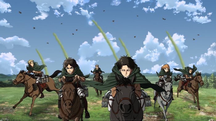 Attack on Titan characters riding horses
