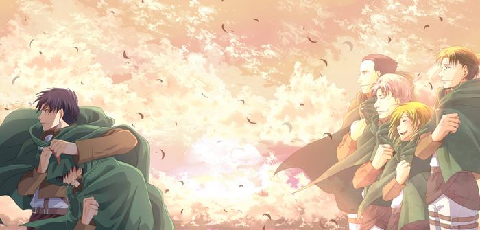 Attack on Titan characters in green cloaks