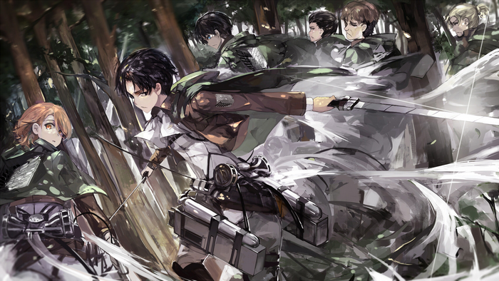 Attack on Titan characters in a forest
