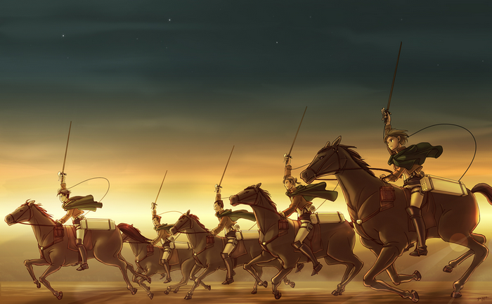 Petra Ral and Survey Corps from Attack on Titan on horseback