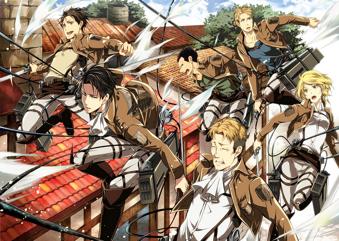 Attack on Titan characters using ODM gear