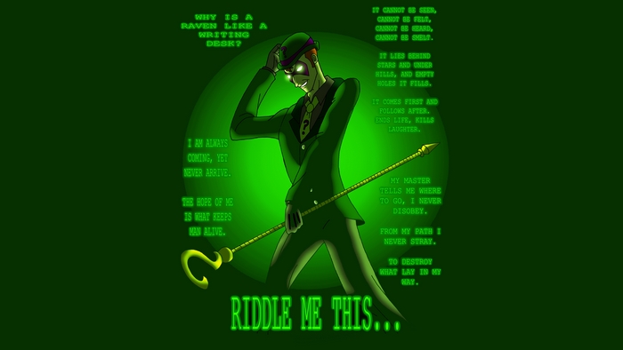 The Riddler from DC Comics with riddles
