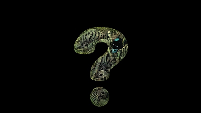 Question Mark made of bones and Batman from DC Comics