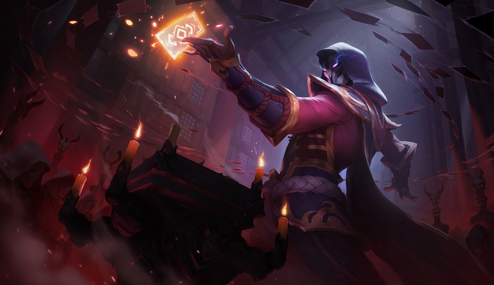 Twisted Fate from League of Legends holding a card