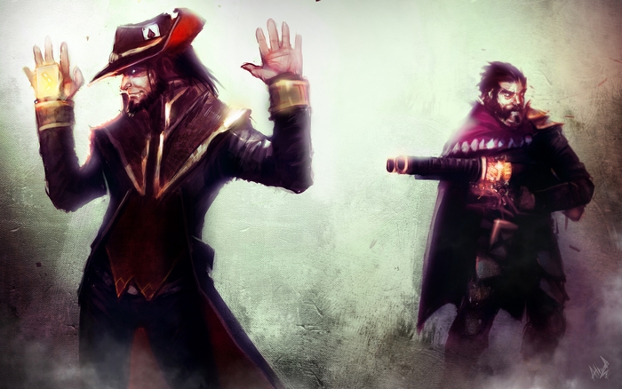 Twisted Fate from League of Legends aiming a gun