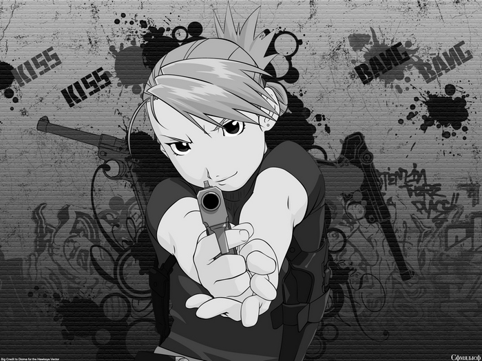 Riza Hawkeye pointing a gun