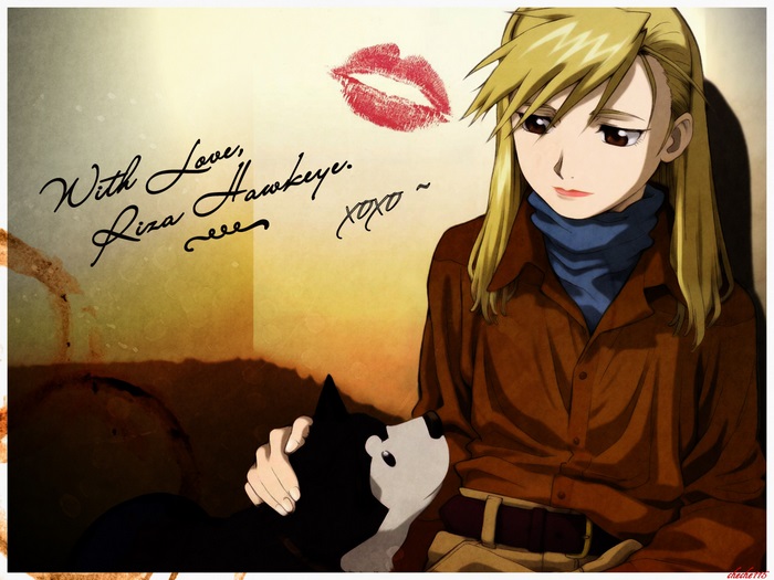 Riza Hawkeye with a dog