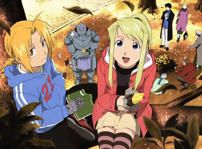 Fullmetal Alchemist characters in autumn park
