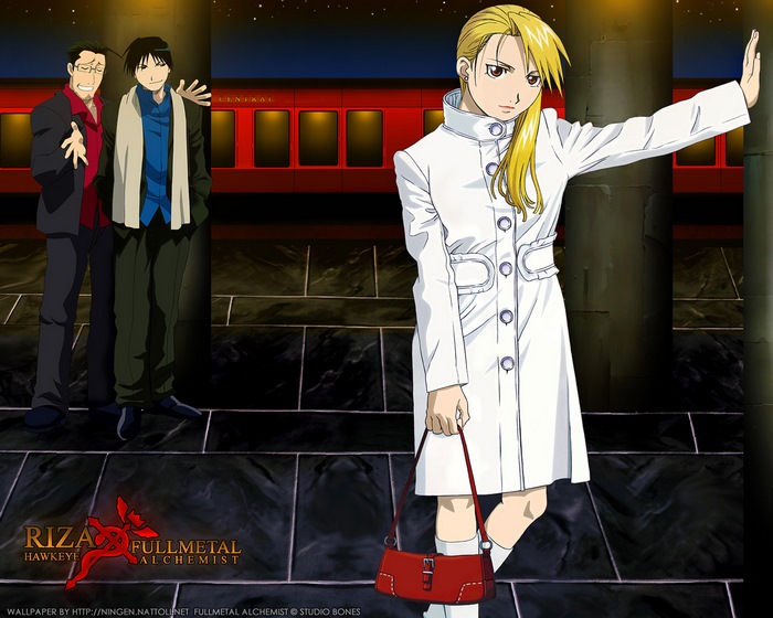 Riza Hawkeye and two men from Fullmetal Alchemist