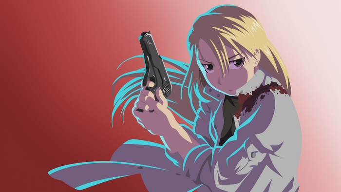 Riza Hawkeye from Fullmetal Alchemist holding a gun