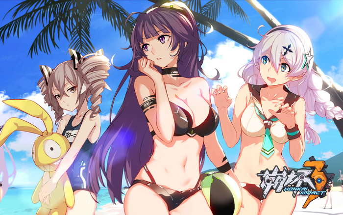 Honkai Impact 3rd characters on a beach