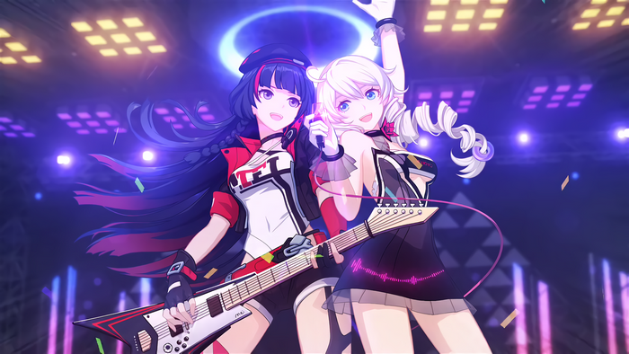 Kiana Kaslana and Mei from Honkai Impact 3rd performing on stage