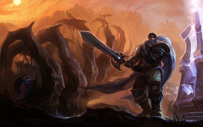Garen from League of Legends in a desolate landscape