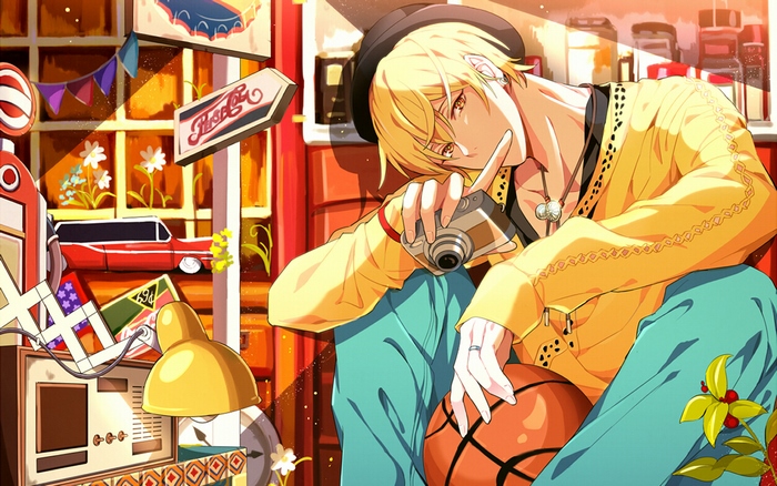 Ryota Kise holding a camera with a basketball